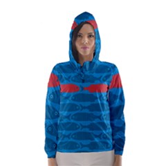 Fish Line Sea Beach Swim Red Blue Hooded Wind Breaker (women)