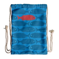 Fish Line Sea Beach Swim Red Blue Drawstring Bag (large) by Alisyart
