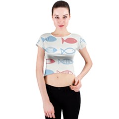 Fish Swim Sea Beach Red Blue White Crew Neck Crop Top by Alisyart