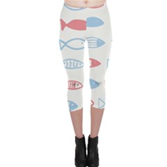 Fish Swim Sea Beach Red Blue White Capri Leggings  by Alisyart