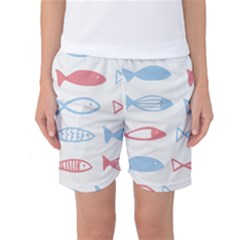 Fish Swim Sea Beach Red Blue White Women s Basketball Shorts