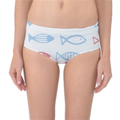 Fish Swim Sea Beach Red Blue White Mid-waist Bikini Bottoms by Alisyart