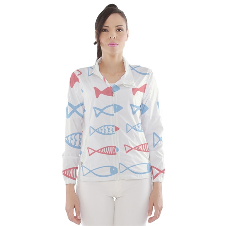 Fish Swim Sea Beach Red Blue White Wind Breaker (Women)