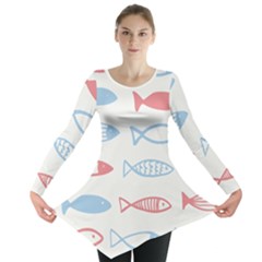 Fish Swim Sea Beach Red Blue White Long Sleeve Tunic  by Alisyart