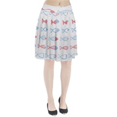 Fish Swim Sea Beach Red Blue White Pleated Skirt