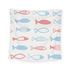Fish Swim Sea Beach Red Blue White Square Tapestry (small) by Alisyart