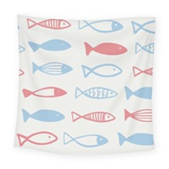 Fish Swim Sea Beach Red Blue White Square Tapestry (large) by Alisyart