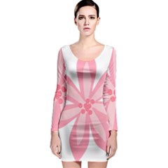 Pink Lily Flower Floral Long Sleeve Bodycon Dress