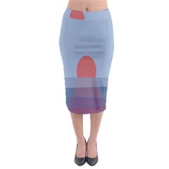 Sunrise Purple Orange Water Waves Midi Pencil Skirt