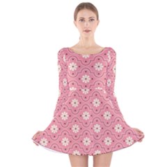 Pink Flower Floral Long Sleeve Velvet Skater Dress by Alisyart