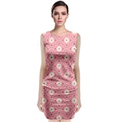 Pink Flower Floral Sleeveless Velvet Midi Dress by Alisyart