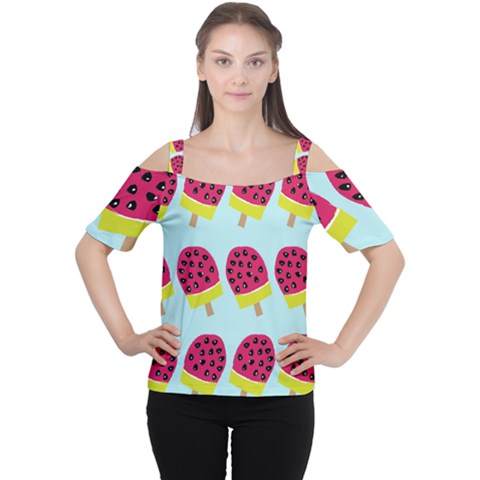 Watermelonn Red Yellow Blue Fruit Ice Women s Cutout Shoulder Tee by Alisyart