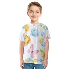 Rose Flower Floral Blue Yellow Gold Butterfly Animals Pink Kids  Sport Mesh Tee