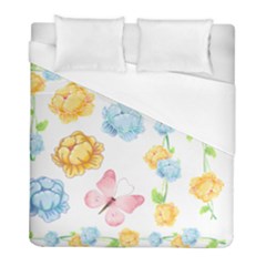 Rose Flower Floral Blue Yellow Gold Butterfly Animals Pink Duvet Cover (full/ Double Size) by Alisyart