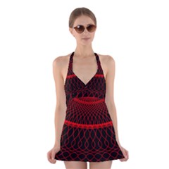 Red Spiral Featured Halter Swimsuit Dress by Alisyart