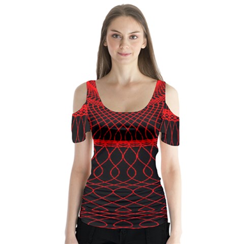 Red Spiral Featured Butterfly Sleeve Cutout Tee  by Alisyart