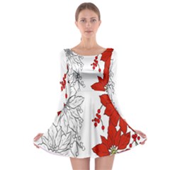 Poinsettia Flower Coloring Page Long Sleeve Skater Dress by Simbadda