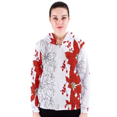 Poinsettia Flower Coloring Page Women s Zipper Hoodie