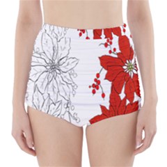 Poinsettia Flower Coloring Page High-Waisted Bikini Bottoms