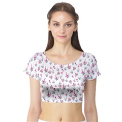 Heart Ornaments And Flowers Background In Vintage Style Short Sleeve Crop Top (tight Fit) by TastefulDesigns