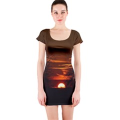 Sunset Sun Fireball Setting Sun Short Sleeve Bodycon Dress by Simbadda