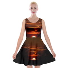 Sunset Sun Fireball Setting Sun Velvet Skater Dress by Simbadda