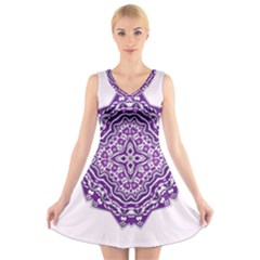 Mandala Purple Mandalas Balance V-neck Sleeveless Skater Dress by Simbadda