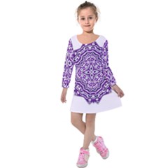 Mandala Purple Mandalas Balance Kids  Long Sleeve Velvet Dress by Simbadda