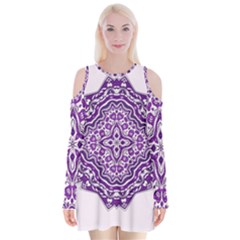 Mandala Purple Mandalas Balance Velvet Long Sleeve Shoulder Cutout Dress by Simbadda