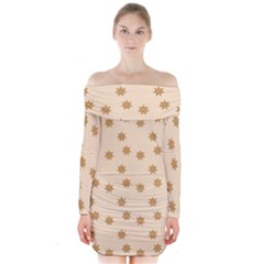 Pattern Gingerbread Star Long Sleeve Off Shoulder Dress by Simbadda