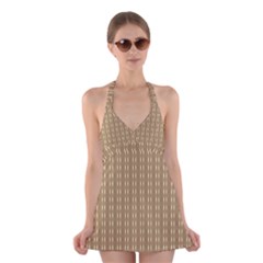 Pattern Background Brown Lines Halter Swimsuit Dress by Simbadda