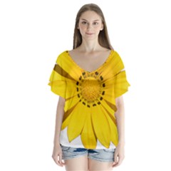 Transparent Flower Summer Yellow Flutter Sleeve Top by Simbadda