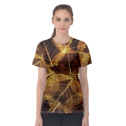 Leaves Autumn Texture Brown Women s Sport Mesh Tee by Simbadda