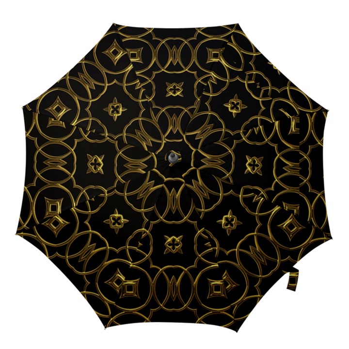 Black And Gold Pattern Elegant Geometric Design Hook Handle Umbrellas (Medium)