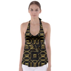 Black And Gold Pattern Elegant Geometric Design Babydoll Tankini Top by yoursparklingshop