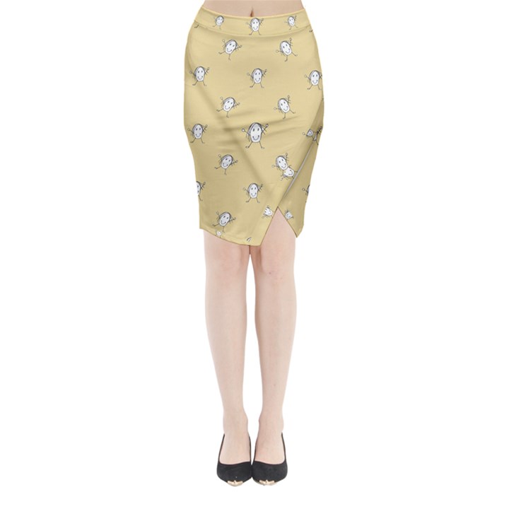 Happy Character Kids Motif Pattern Midi Wrap Pencil Skirt