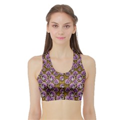 Gold Plates With Magic Flowers Raining Down Sports Bra With Border by pepitasart