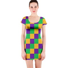 Mardi Gras Checkers Short Sleeve Bodycon Dress by PhotoNOLA