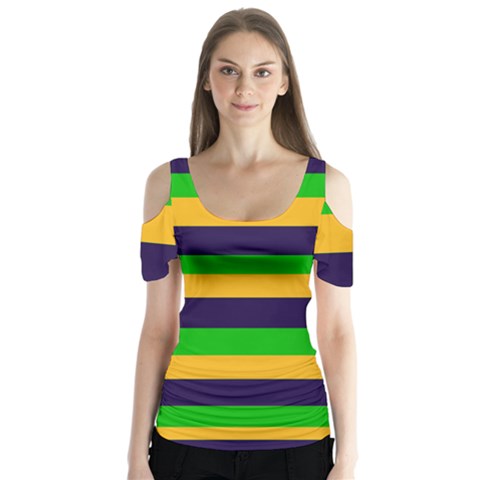 Mardi Gras Stripes Butterfly Sleeve Cutout Tee  by PhotoNOLA