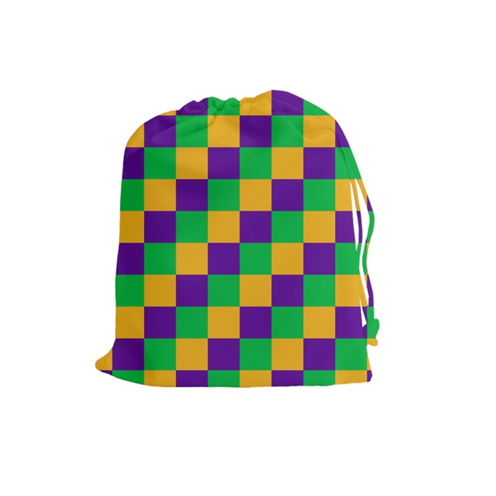 Mardi Gras Checkers Drawstring Pouches (Large) 