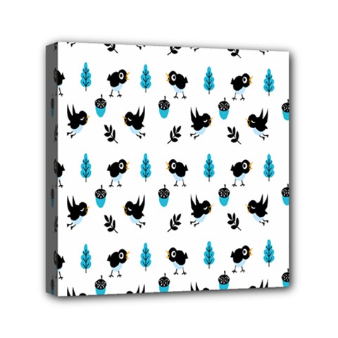 Bird Beans Leaf Black Blue Mini Canvas 6  X 6 