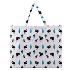 Bird Beans Leaf Black Blue Zipper Large Tote Bag by Alisyart