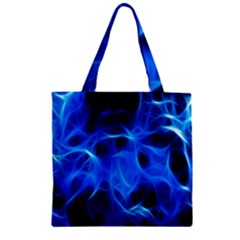 Blue Flame Light Black Zipper Grocery Tote Bag