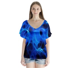 Blue Flame Light Black Flutter Sleeve Top