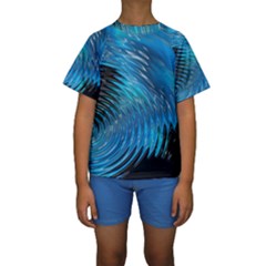 Waves Wave Water Blue Hole Black Kids  Short Sleeve Swimwear