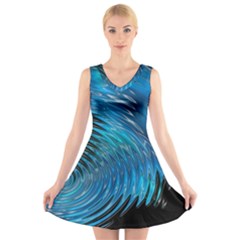 Waves Wave Water Blue Hole Black V-neck Sleeveless Skater Dress by Alisyart