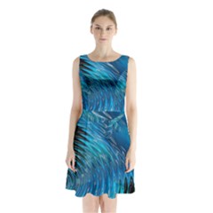 Waves Wave Water Blue Hole Black Sleeveless Chiffon Waist Tie Dress