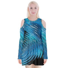 Waves Wave Water Blue Hole Black Velvet Long Sleeve Shoulder Cutout Dress by Alisyart