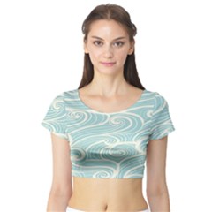Blue Waves Short Sleeve Crop Top (Tight Fit)