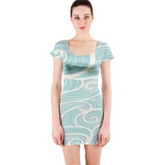 Blue Waves Short Sleeve Bodycon Dress